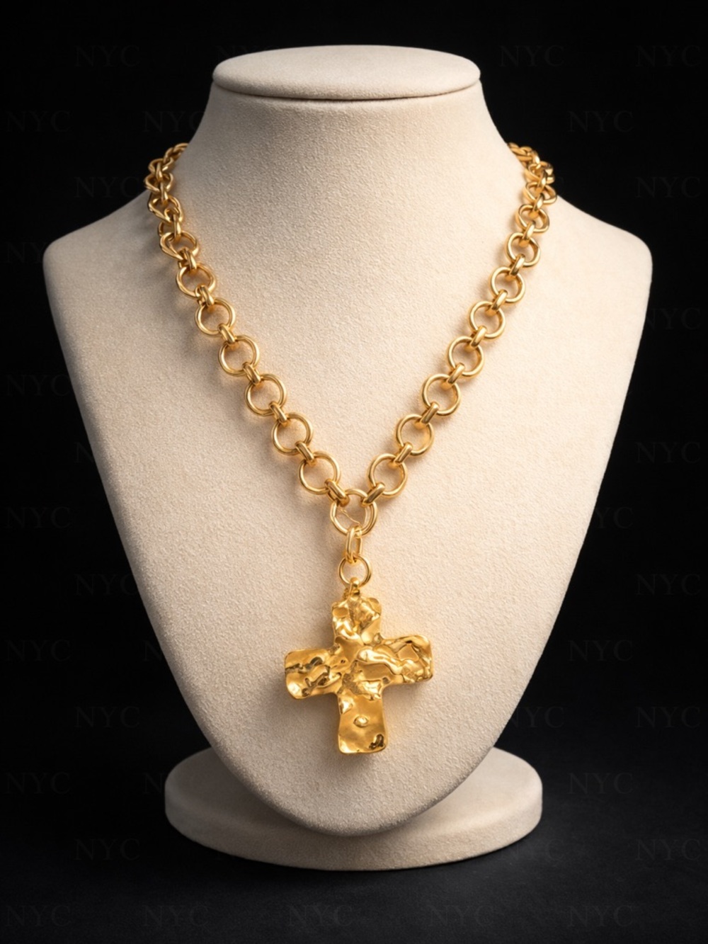 Gold Cross Pendant Link Necklace - Women's Fashion Jewelry - Picture 2 of 5